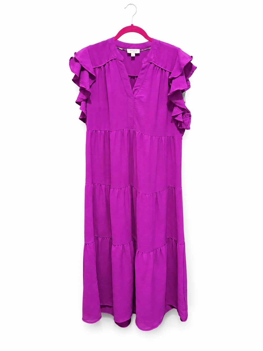 Umgee Magenta Tiered Maxi Dress Flutter Ruffle Sleeves Size Small - Picture 2 of 6